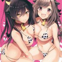 【シャニマス】恋鐘「うちと咲耶でおちんちんいっぱい気持ちようしちゃるけんね♡」牛コスビキニ姿の恋鐘と咲耶にWパイズリフェラしてもらってイチャイチャセックス!【エロ漫画同人誌】